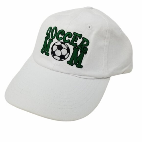 Soccer Mom Baseball Cap Hat White Green Ball Mother's Day Birthday Summer Sports - Picture 1 of 6